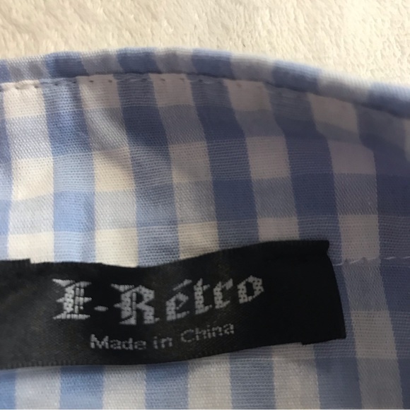 E. Retro Button Down High Low Blouse Women’s Size XXL Blue / White Long Sleeve - Picture 8 of 14